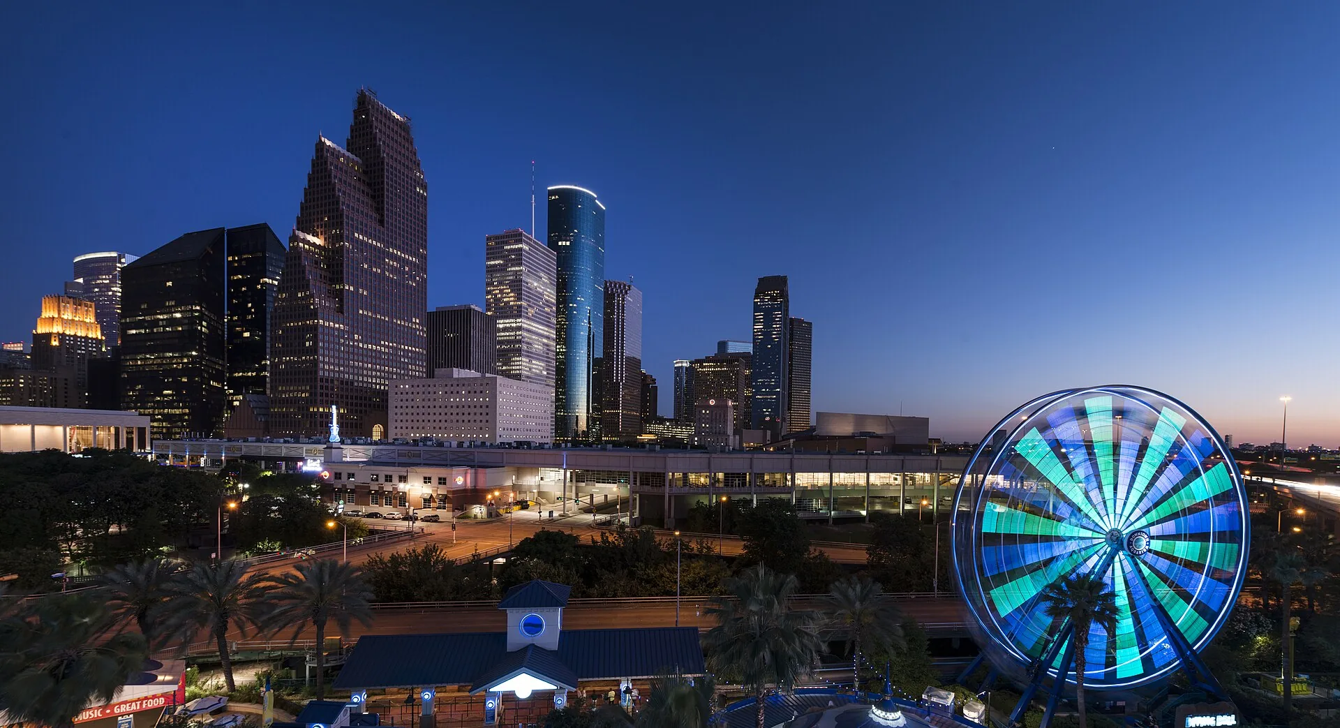 Downtown Houston skyline at dusk